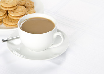 Cup of tea with a plate of biscuits