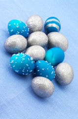 Blue and silver Easter eggs