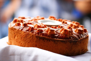 Closeup of wonderful wedding loaf