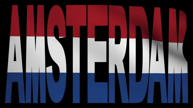 Amsterdam text with fluttering flag animation