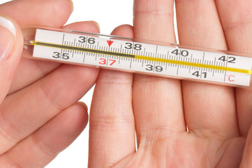 Hand with thermometer