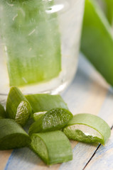 aloe vera juice with fresh leaves