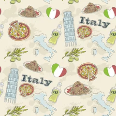 Foto op Plexiglas Doodle Italië reizen grunge naadloze patroon