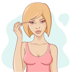 Attractive young woman applying mascara