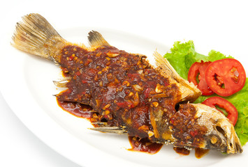 Fried snapper with chili sauce