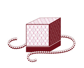 Perfume box and beads on white