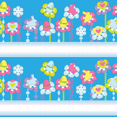 Easter  background with flowers and rabbits