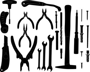 set of black tool isolated silhouettes