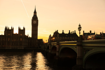 Fototapeta na wymiar Big Ben, House of Parliament i Westminster Bridge