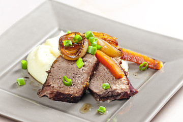 beef stew with carrot and mashed potatoes