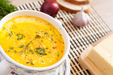 A delicious cheese soup and dill