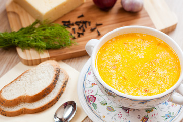 A delicious cheese soup and dill