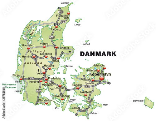 "Landkarte von Dänemark mit Autobahnen in grün" Stockfotos und