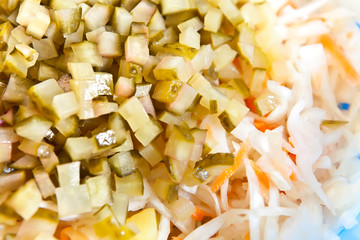 The pickle is cut for salad