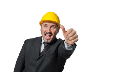 man with helmet at work isolated on white