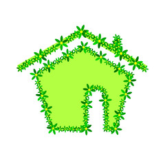 green flower house illustration
