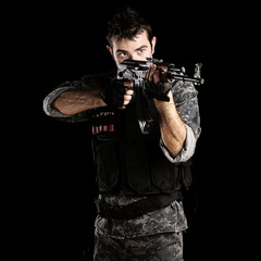 young soldier pointing
