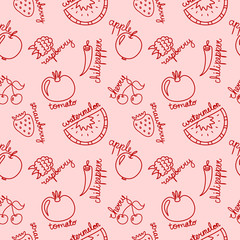 Red fruits and vegetables pattern