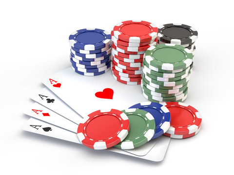 Gambling Chips And Playing Cards isolated on white