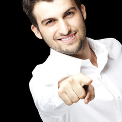young man pointing