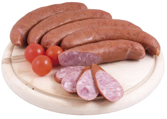 Sausages decorated isolated on white