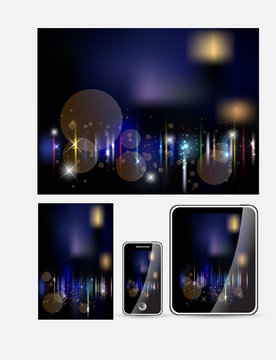 Abstract dark bokeh background for device set vector