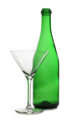 Green bottle and one glasses