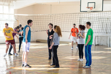 Preparing for volleyball match