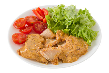 salmon with mustard sauce and salad
