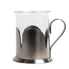 empty glass cup-holder in an iron stand isolated (clipping path)