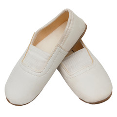 old children's white  pink pointe shoes ballet slippers isolated