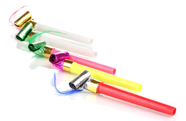 Party whistles isolated on white