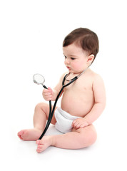 Baby holding stethoscope