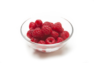 Raspberries on white background