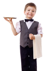 Little waiter with tray and towel