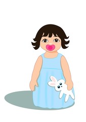 Little girl holding a toy rabbit