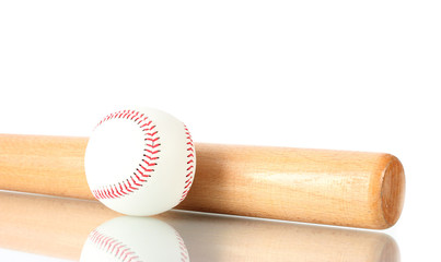 baseball ball and bat isolated on white