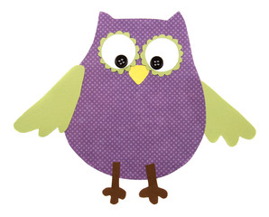 a paper cut out owl purple and green
