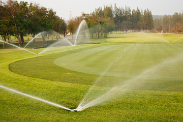 Watering in golf course - 39799060