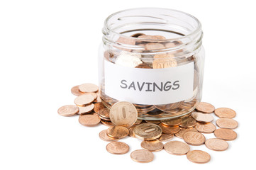 Savings glass jar, isolated over white