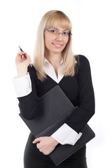 business blonde woman on a white