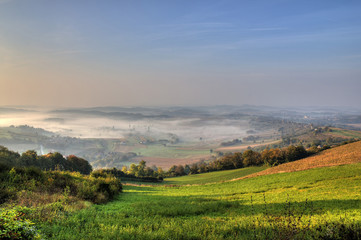 Fototapeta na wymiar Poranna mgła w zielonej dolinie
