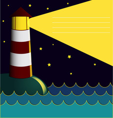vector illustration lighthouse at night with beam enhanced