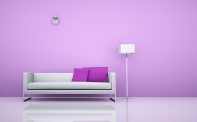 Wohndesign - weisses Sofa vor rosa Wand