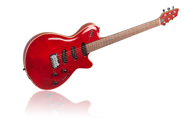 red electric guitar on white background