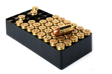 .45 ammo in box isolated.