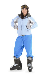 happy young woman in ski sunglasses