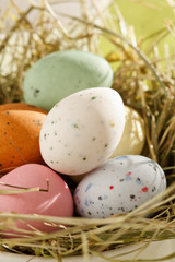 Fototapeta na wymiar Easter chocolate eggs in the nest