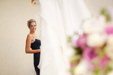 bride, bouquet and wedding dress