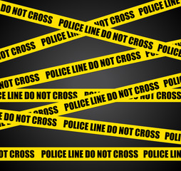 Police lines. Black crime scene background.